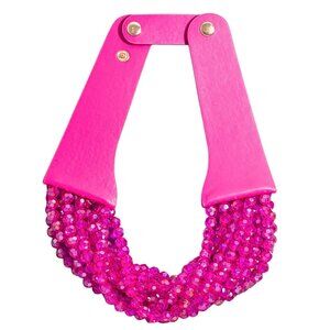 NEW Stunning Faceted Beaded 7-Strand Bib Statement Necklace - Fab in Fuchsia